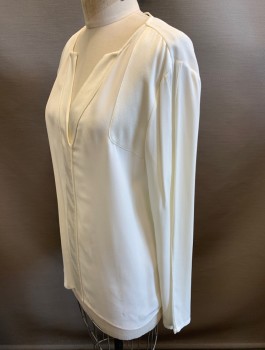 Womens, Blouse, BELSTAFF, Cream, Viscose, Acetate, Solid, M, Charmeuse, L/S, V-Neck, Placket and Shoulders Have Satin-y Side of Fabric Showing, Pullover