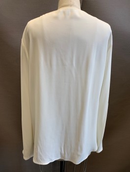 Womens, Blouse, BELSTAFF, Cream, Viscose, Acetate, Solid, M, Charmeuse, L/S, V-Neck, Placket and Shoulders Have Satin-y Side of Fabric Showing, Pullover