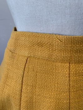 GUY LAROCHE BOUTIQUE, Mustard Yellow, Cotton, Solid, Coarse Weave Fabric, Knee Length, 1" Wide Self Waistband, Vent at Center Back Hem, Center Back Zipper,