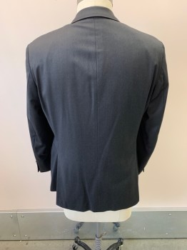 Mens, Suit, Jacket, HUGO BOSS, Dk Gray, Wool, 42S, Notched Lapel, Single Breasted, Button Front, 2 Buttons, 3 Pockets