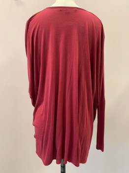 Womens, Top, ALL SAINTS, Red Burgundy, Lyocell, Cotton, Solid, S, Thin Jersey, Pull On, Dropped Shoulder L/S, Draped Cross Over Cowl, Open Front Waist