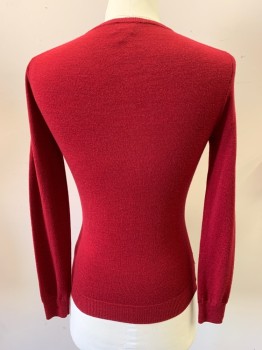 Mens, Pullover Sweater, J CREW, Wine Red, Wool, Solid, XS, Long Sleeves, V-neck, Fitted/Slim Fit,