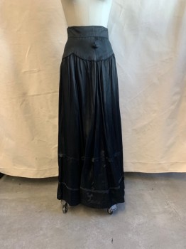 MTO, Black, Synthetic, Solid, *Aged/Distressed* Hook & Eyes and Snap Closures at Back, Pleating at Hem, Gathering Below Waistband *Hole at Front of Skirt By Left Side Waistband*