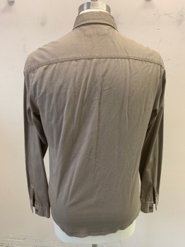 Mens, Casual Shirt, ALL SAINTS, Putty/Khaki Gray, Cotton, Solid, M, Long Sleeves, Button Front, 7 Buttons Front, 4 Pockets, Button Cuffs, Top Stitch Across Chest