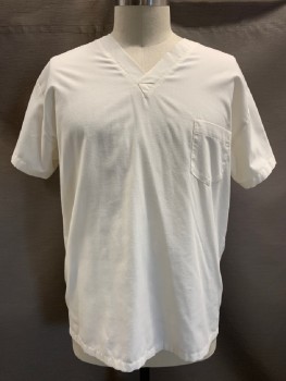 Unisex, Scrub Top, NL, Off White, Poly/Cotton, Solid, XL, V-N, S/S, 1 Pckt,