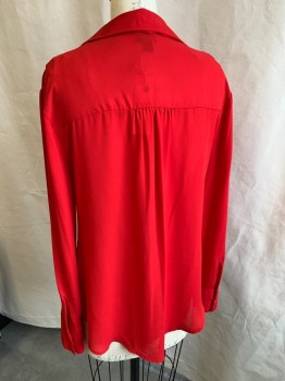 Womens, Blouse, WORTHINGTON, Red, Polyester, Solid, M, L/S, V-N, C.A., B.F., Sheer Fabric