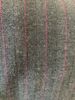 APOSTROPHE, Black, Gray, Red, Polyester, Rayon, Stripes - Vertical , Herringbone, Notched Lapel, Single Breasted, 2 Pckts, Back Vent