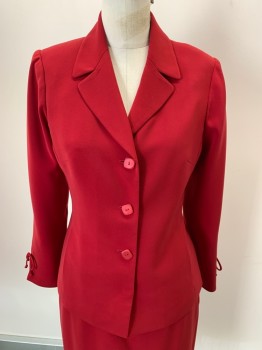 Womens, 1990s Vintage, Suit, Jacket, KASPER A.S.L., Red Burgundy, Polyester, B: 34, C.A., Single Breasted, Button Front, Small Bows At Cuffs