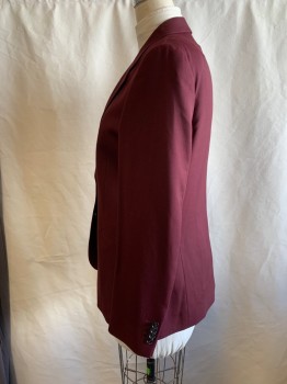 Womens, Blazer, PAUL SMITH, Red Burgundy, Wool, Solid, W:33, B:40, H:44, Single Breasted, Notched Lapel, 2 Bttns, 4 Functioning Buttons On Cuffs, 2 Welt Pckt,