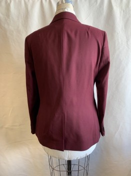 Womens, Blazer, PAUL SMITH, Red Burgundy, Wool, Solid, W:33, B:40, H:44, Single Breasted, Notched Lapel, 2 Bttns, 4 Functioning Buttons On Cuffs, 2 Welt Pckt,