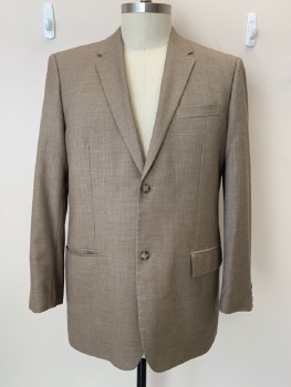 Mens, Sportcoat/Blazer, PERRY ELLIS, Lt Brown, Polyester, Rayon, Stripes - Pin, 46R, Single Breasted, Collar Attached, Notched Lapel, 2 Buttons,  3 Pockets