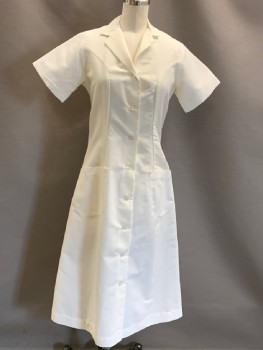 Womens, Waitress/Maid, BREW APPAREL, White, Polyester, Cotton, Solid, W 28, B 34, C.A., B.F., S/S, 2 Pckts, Fitted, Hem Mid-calf,