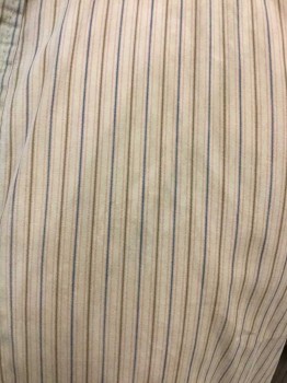 N/L, Lt Brown, Navy Blue, Green, Red, Cotton, Stripes, 4 Buttons, Collar Band, Long Sleeves, Aged,