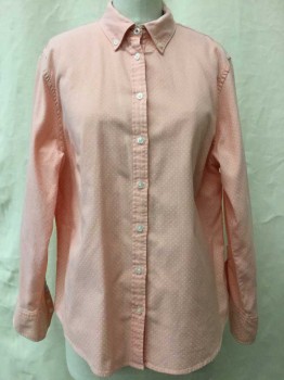 Lands End, Orange, Beige, Cotton, Polka Dots, Button Down, Collar Attached, Long Sleeves,
