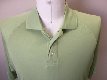 PRONTO UOMO, Lime Green, Polyester, Solid, Faded Lime, Collar Attached, 3 Button Front, Raglan Perforated Faded Lime Short Sleeves and Side Panel.