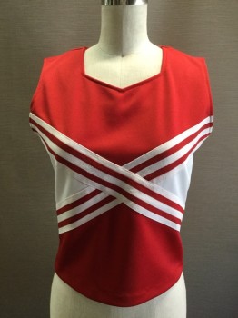 Womens, Cheer Top, CHEERLEADING.COMPANY, Red, White, Polyester, Color Blocking, Stripes, S, Cheerleading Top: Sleeveless, Square Neck, Red/White Stripe Across Chest, Solid Red Back