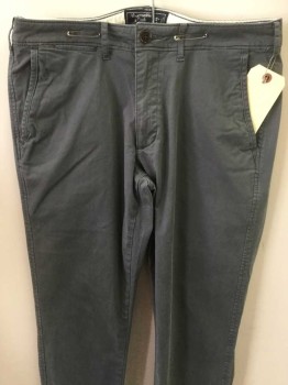 Mens, Casual Pants, ABERCROMBIE, Gray, Cotton, Solid, 34, 32, Flat Front, Zip Front, 5 Pockets, Belt Loops,
