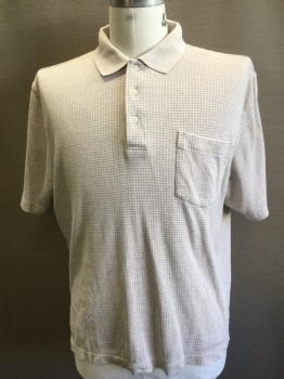 GRAND SLAM, Oatmeal Brown, Lt Brown, Cotton, Polyester, Abstract , Oat Meal with Light Brown Small "X" Print, Collar Attached, 3 Button Front, 1 Pocket, Short Sleeves,