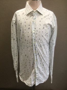 ETRO, Off White, Cotton, Paisley/Swirls, with Charteuse and Black Constellations Pattern, Swiss Dot, L/S, B.F., C.A.,