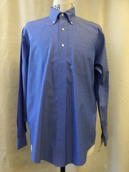 BROOKS BROTHERS, Blue, Cotton, Solid, Button Down Collar, Long Sleeves, 1 Pocket,
