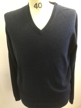 Mens, Pullover Sweater, MOSSIMO DUTTI, Navy Blue, Cashmere, Solid, L, Heathered Blue, V-neck,