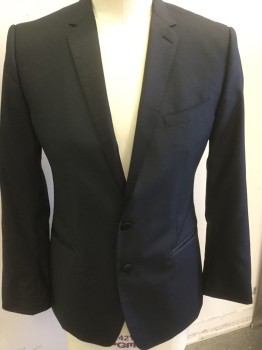 Mens, Suit, Jacket, DOLCE & GABANNA , Black, Wool, Silk, Solid, 31/34, 42 R, Satin Notched Lapel, Hand Stitching Detail, 2 Button Front, Slit Pockets