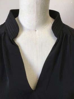 Womens, Top, FRAME, Black, Silk, Solid, XS, Quilted Band Collar, V-neck, Sleeveless