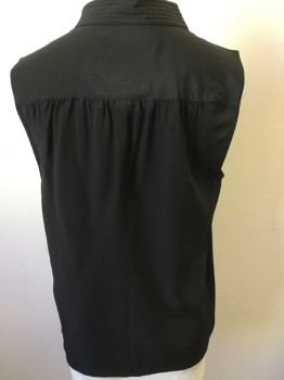 Womens, Top, FRAME, Black, Silk, Solid, XS, Quilted Band Collar, V-neck, Sleeveless