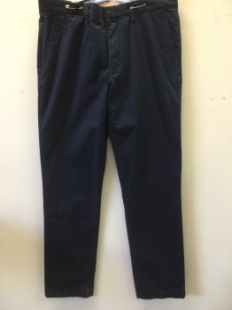 Mens, Casual Pants, POLO, Navy Blue, Cotton, Solid, 34/33, Flat Front, Pockets, Chino