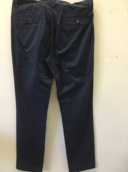Mens, Casual Pants, POLO, Navy Blue, Cotton, Solid, 34/33, Flat Front, Pockets, Chino