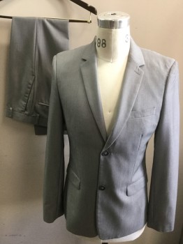 TOP MAN, Lt Gray, Gray, Polyester, Viscose, Birds Eye Weave, Single Breasted, 2 Buttons,  Notched Lapel,
