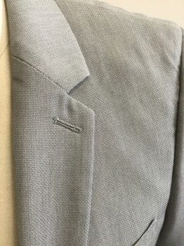 TOP MAN, Lt Gray, Gray, Polyester, Viscose, Birds Eye Weave, Single Breasted, 2 Buttons,  Notched Lapel,