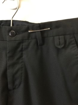 ZARA MAN, Black, Polyester, Viscose, Solid, Flat Front, Zip Fly, 4 Pockets, Belt Loops, Button/Loop Detail at Waist, Straight Leg