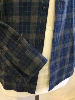 BONOBOS, Heather Gray, Navy Blue, Cotton, Plaid, Collar Attached, Button Down, Button Front, 1 Pocket, Long Sleeves,