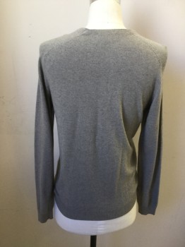 Mens, Pullover Sweater, VINCE, Beige, Wool, Viscose, Heathered, M, Raglan Long Sleeves, Crew Neck, Ribbed Knit Neck/Waistband/Cuff