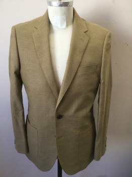 J.CREW, Tan Brown, Cotton, Linen, Solid, Textured Woven, Single Breasted, Notched Lapel, 2 Buttons, 3 Pockets, Patch Pockets at Hip