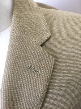 J.CREW, Tan Brown, Cotton, Linen, Solid, Textured Woven, Single Breasted, Notched Lapel, 2 Buttons, 3 Pockets, Patch Pockets at Hip