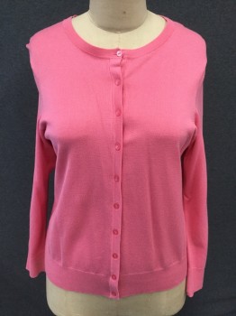 CHARTER CLUB, Bubble Gum Pink, Rayon, Nylon, Solid, Button Front, Scoop Neck, Ribbed Knit Neck/Waistband/Cuff