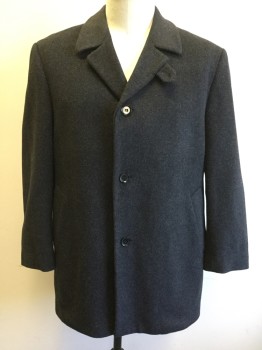 Mens, Coat, Overcoat, CALVIN KLEIN, Charcoal Gray, Polyester, Heathered, 46R, Single Breasted, Collar Attached, Notched Lapel with Button Tab Closure, 2 Pockets