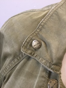 CURRENT/ELLIOT, Olive Green, Cotton, Solid, Twill, 3/4 Raglan Sleeves, Collar Attached, Double Breasted with Metal Snap Closures, 2 Large Flap Pockets with 2 Snap Closures, Belt Loops, **2 Piece with Matching Belt
