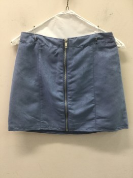 Womens, Skirt, Mini, DIVIDED, French Blue, Polyester, Solid, 4, Faux Suede, Zip Front, 1.5" Waistband