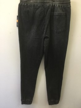 Mens, Casual Pants, ELWOOD, Faded Black, Cotton, Solid, L, Jogger Pant, Elastic/ Drawstring Waist, Elastic Ankles, Whiskers