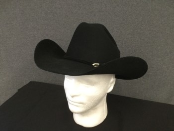 Mens, Cowboy Hat, STETSON, Black, Fur, Solid, 7 1/4, Fur Felt, Fur Felt Hat Band with Silver Buckle