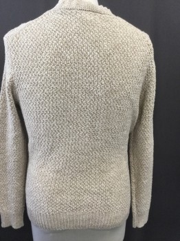 Mens, Pullover Sweater, J CREW, Oatmeal Brown, Cotton, Fishnet, M, Nautical Anchor and Tight Fishnet Knit, Crew Neck,