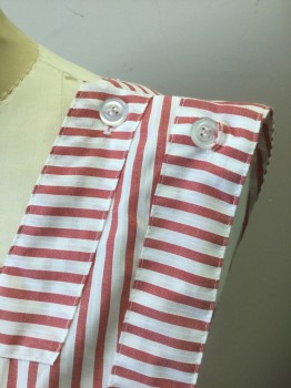 Unisex, Pinafore, MEDLINE, Red, White, Polyester, Cotton, Stripes - Vertical , M, Candy Striper Apron, 2 Patch Pockets at Hips, Knee Length, Button Closures at Shoulders and Sides of Waist, Multiple