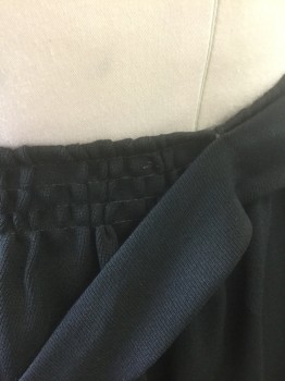 N/L, Black, Wool, Solid, Diagonally Ribbed Wool, Gathered Waist, 2 Curved Welt Pockets at Hips, Straight Fit, Ankle Length, Self 1.5" Wide Belt Attached at Center Back Waist,