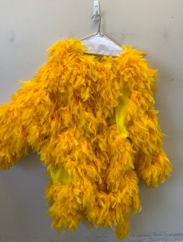 N/L, Yellow, Feathers, Polyester, Chicken, Yellow Tunic Covered in Yellow Feathers, Long Sleeves, Below Knee Length, Velcro at Center Back, **Needs Some Work, Feathers Coming Off **Includes Non Coded Chicken Feet Boots: Orange with Snap Closures at Ankle