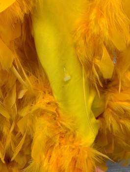Unisex, Walkabout, N/L, Yellow, Feathers, Polyester, C <60", O/S, Chicken, Yellow Tunic Covered in Yellow Feathers, Long Sleeves, Below Knee Length, Velcro at Center Back, **Needs Some Work, Feathers Coming Off **Includes Non Coded Chicken Feet Boots: Orange with Snap Closures at Ankle