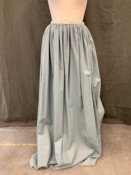 Womens, Historical Fiction Skirt, MTO, Aqua Blue, Linen, Solid, W 30, Gathered at Waistband, White Faille Waistband with Hook & Eye Center Back and Open Fly, Ankle Length, Overstitch Hem