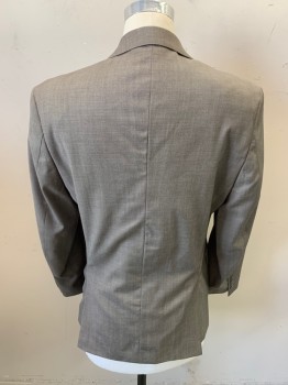 CALVIN KLEIN, Putty/Khaki Gray, Wool, Oxford Weave, Jacket, 2 Buttons, 3 Pockets, Notched Lapel, 4 Button Cuffs, Double Vent